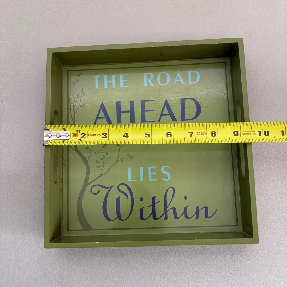 Target Home‎ Olive Green Wooden Decorative Tray The Road Ahead Lies Within 10x10